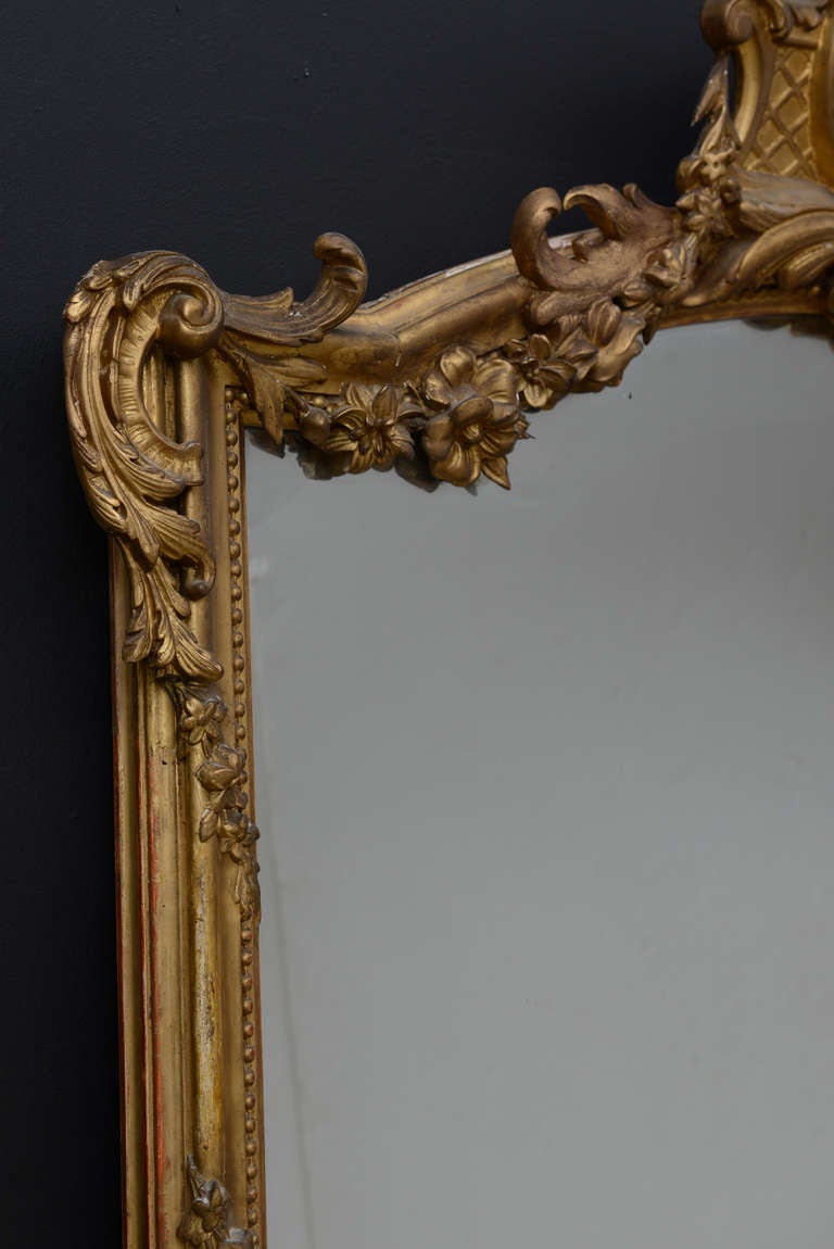 French Antique Louis XV Style Giltwood Mirror With Old Mercury Glass 1