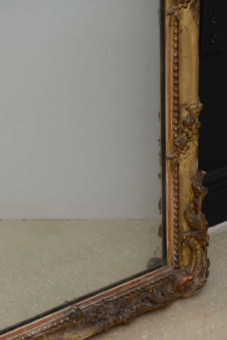 French Antique Louis XV Style Giltwood Mirror With Old Mercury Glass 5