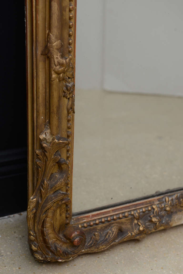 French Antique Louis XV Style Giltwood Mirror With Old Mercury Glass 6