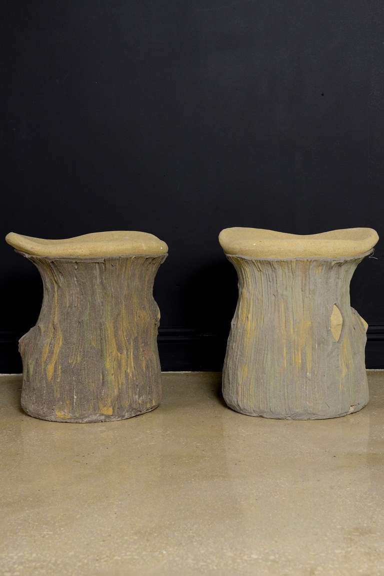Pair of French Vintage Faux Bois Garden Stools
