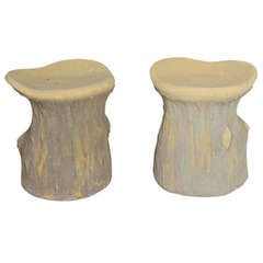 Pair of French Vintage Faux Bois Garden Stools