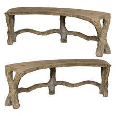Pair of French Faux Bois Garden Benches