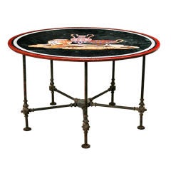 Antique French Cast Iron Table with Italian Pietra Dura Top