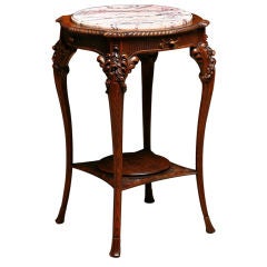 French Antique Carved Oak Marbletop Side Table