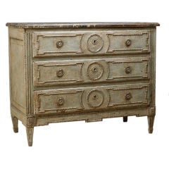 Belgian Antique Painted Chest of Drawers with Faux Marbletop