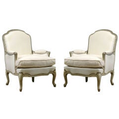 Pair of French Painted Bergeres a la Reine