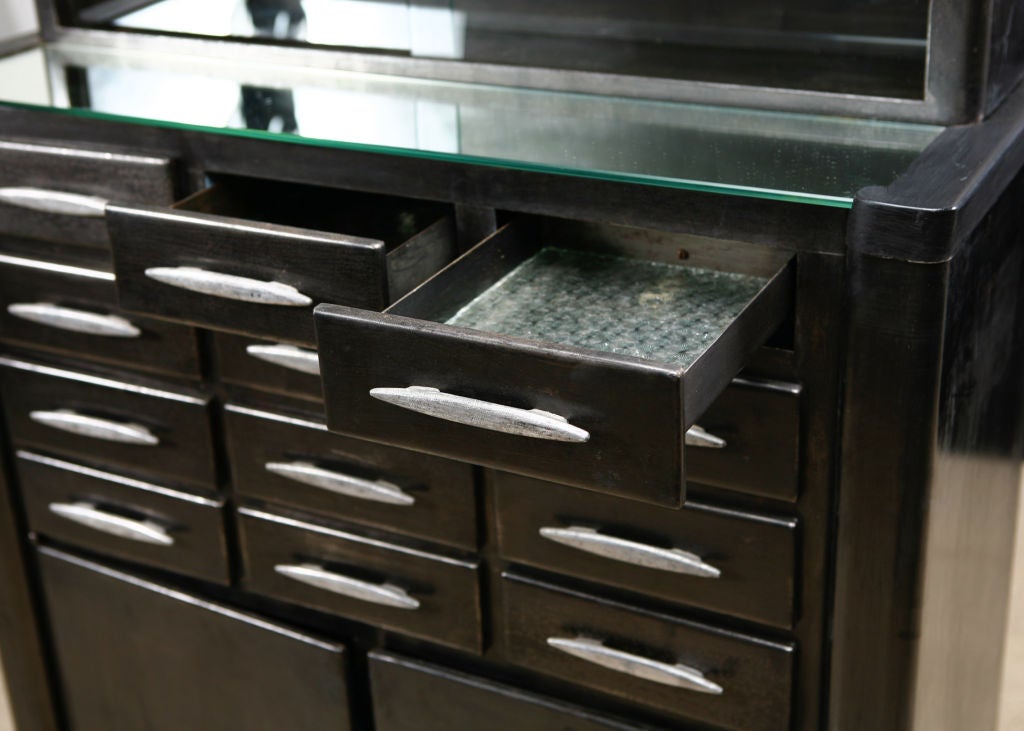 French Art Deco Style Polished Metal Dentist Cabinet 1