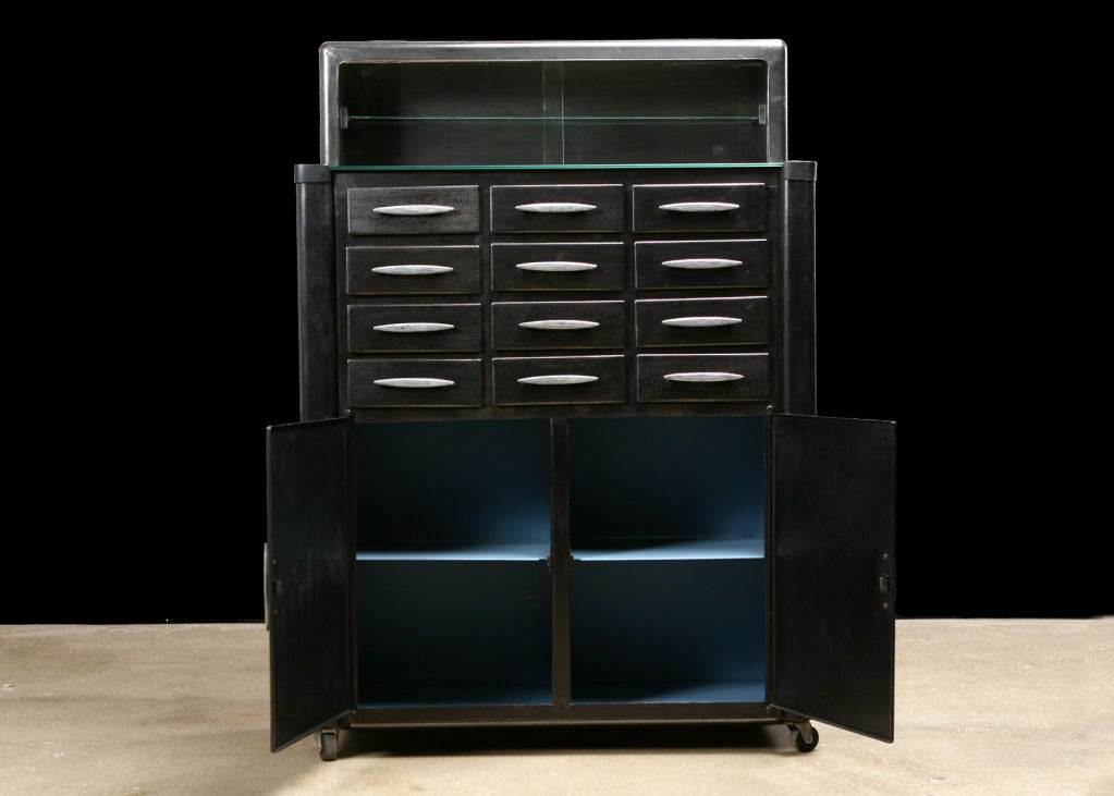 French Art Deco Style Polished Metal Dentist Cabinet 2