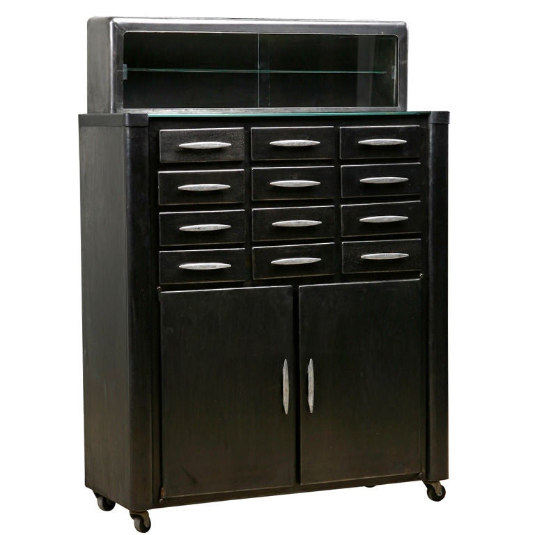 French Art Deco Style Polished Metal Dentist Cabinet