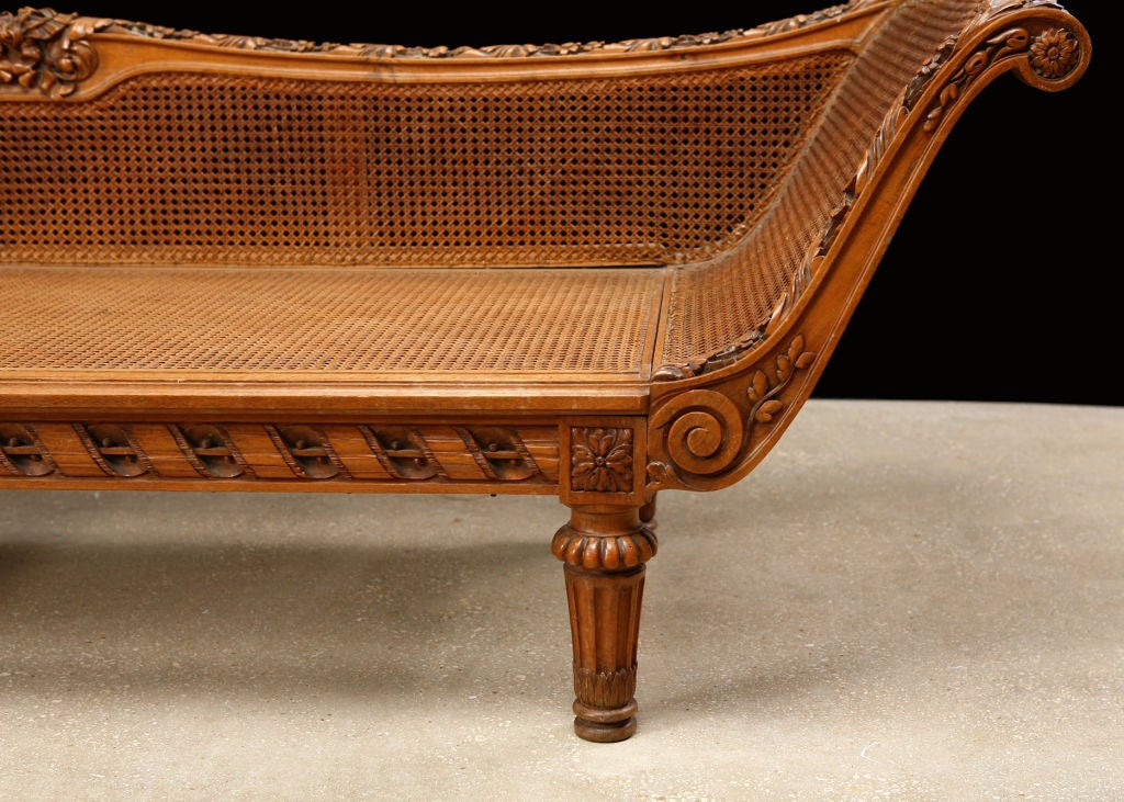19th Century French Louis XVI style Caned Meridienne Daybed
