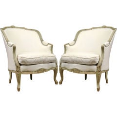 Pair of French Louis XV style Painted Corbeille Bergeres