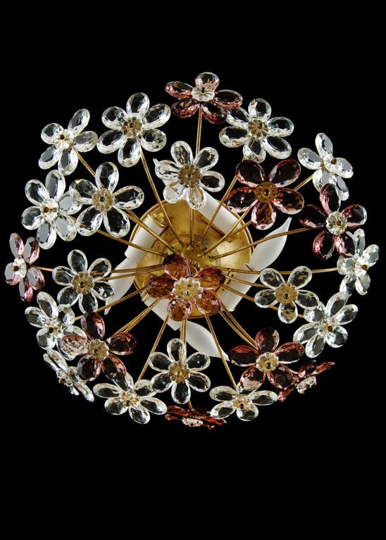 Vintage Italian Ceiling Light with Crystal Flowers