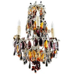 French Antique Chandelier with Rare Colored Crystals