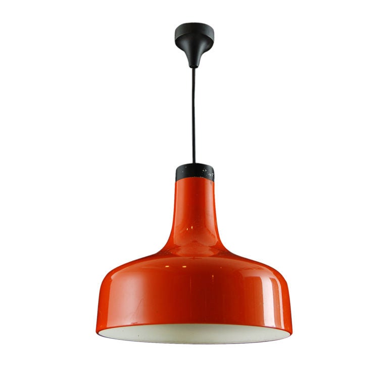 Collection of Six Orange Industrial Pendant Light Fixtures