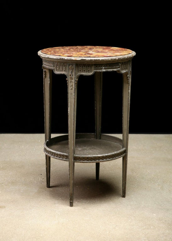 Beautiful French Louis XVI style Round Side Table with Breche d'Alep Marbletop. Original painted finish.
