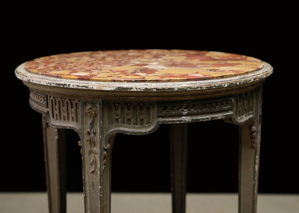 19th Century French Antique Louis XVI style Marbletop Round Side Table