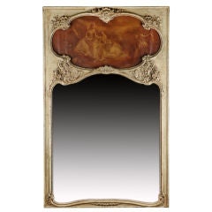 French Antique Painted Trumeau with Sepia Oil on Canvas