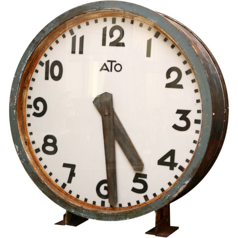 French Vintage Industrial "ATO" Double-sided Factory Clock