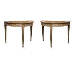 Rare Pair of French Neoclassical style Painted Demilune Consoles