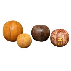 Set of 4 French Vintage Leather Medicine Balls