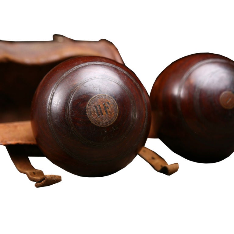 English Victorian Antique Lawn Bowling Balls Game Set