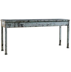French Vintage Industrial Iron Console with Stone Top
