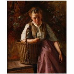 FANNY LAUMANS "Girl Reading Letter" Oil on Canvas 1885