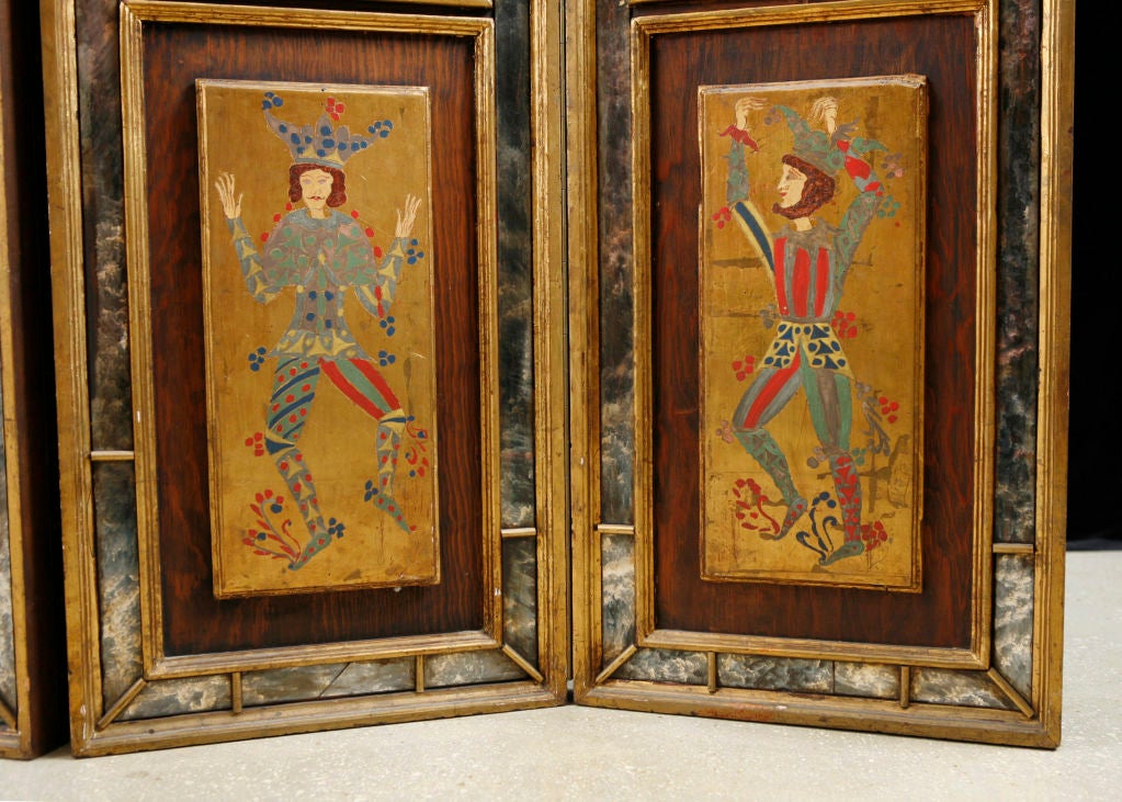 Mid-20th Century Italian Harlequins Four Panel Screen circa 1950