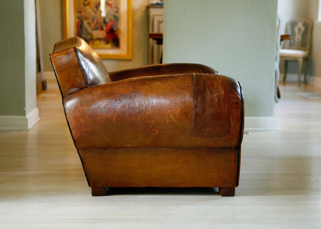 Pair of French Art Deco Vintage Leather Club Chairs 2