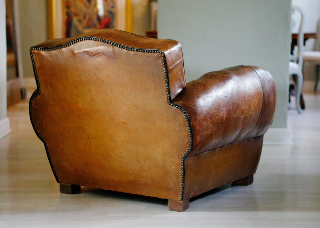 Pair of French Art Deco Vintage Leather Club Chairs 3