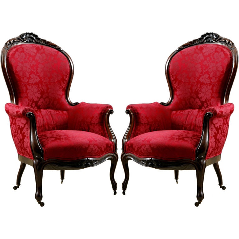 Pair of English Victorian Period Carved Rosewood Parlor Chairs