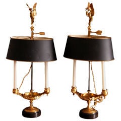 Pair of French Gilt Bronze Retour d'Egypt Bouillote Lamps