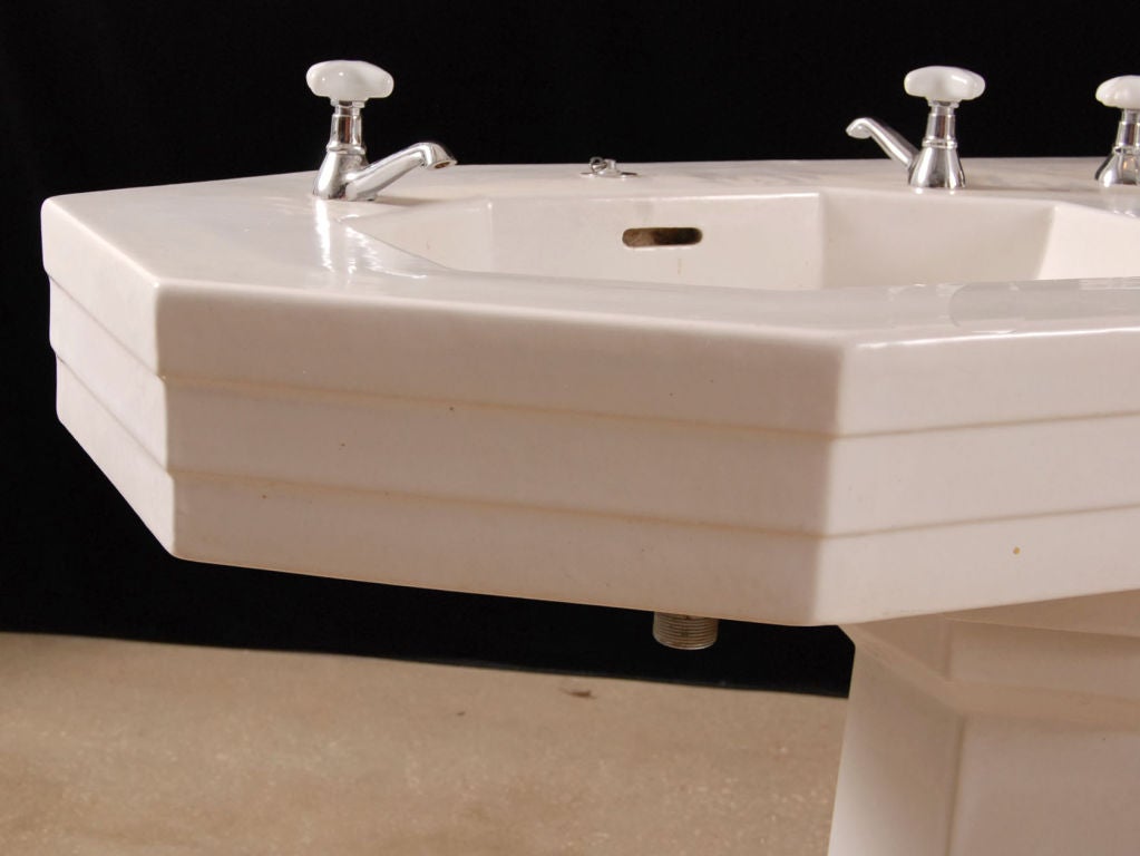 Rare Art Deco Period Gres Belge Belgian Double Sink and Pedestal 2