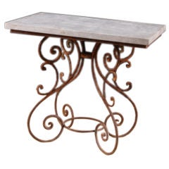 Belgian Antique Iron Console with Blue Stone Top