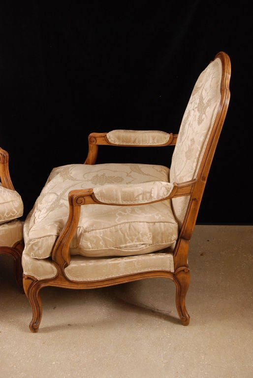 19th Century Pair Of French Antique Walnut Armchairs With Pouf