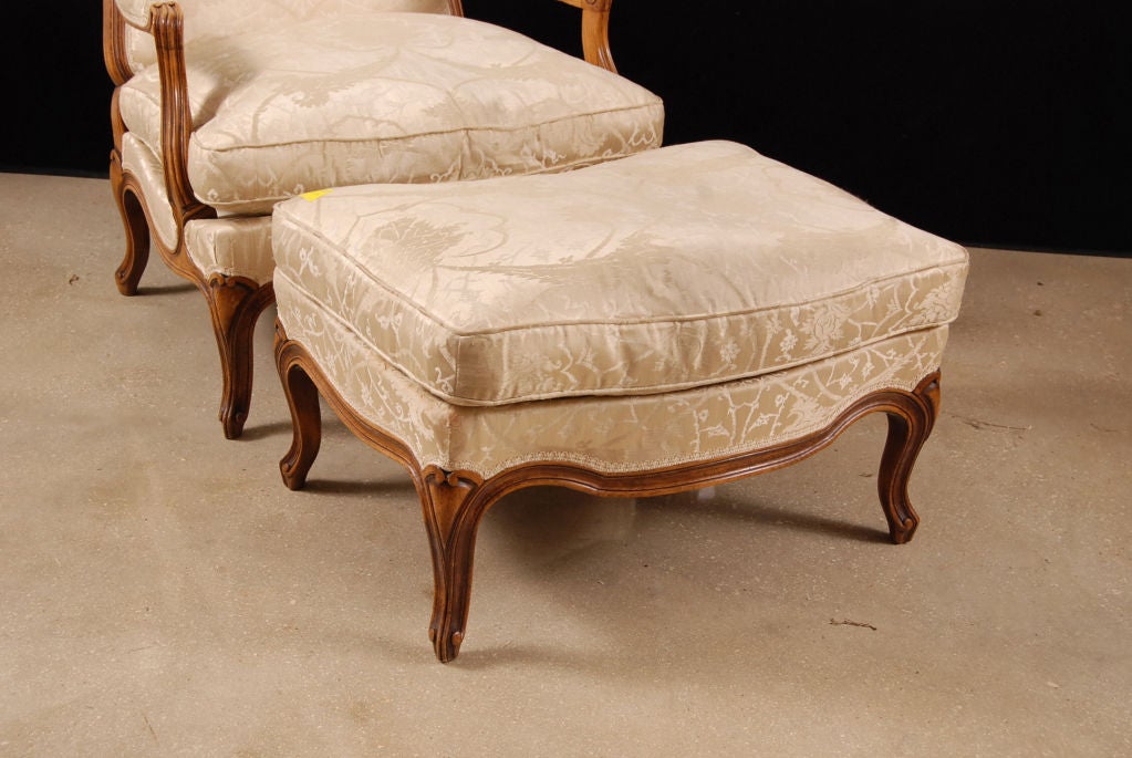 Pair Of French Antique Walnut Armchairs With Pouf 1