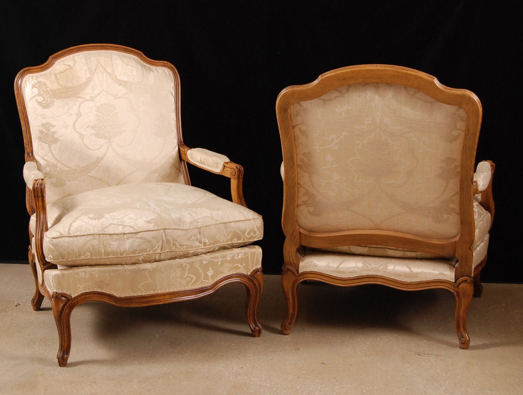 Pair Of French Antique Walnut Armchairs With Pouf 3