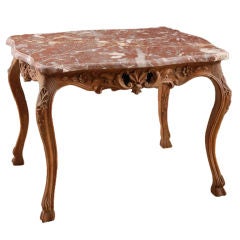 Belgian Antique Carved Oak Marbletop Center Table