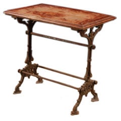 French Vintage Cast Iron Bistro Table with Wooden Top