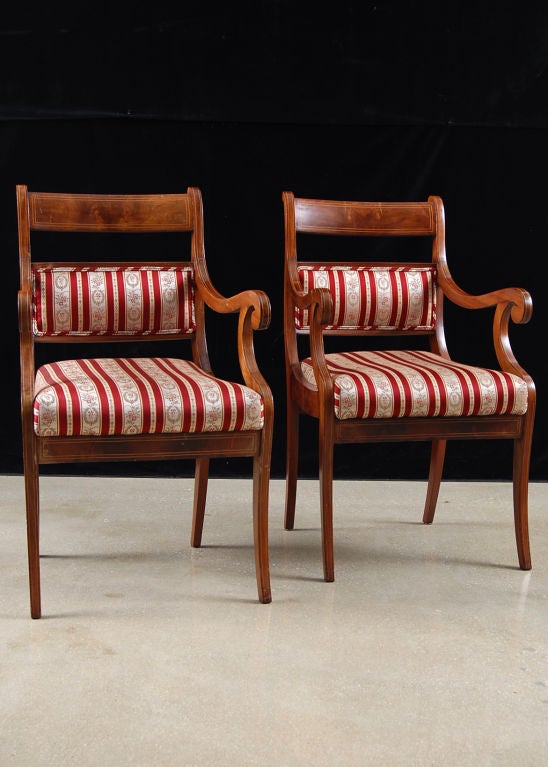 Pair of Duncan Phyfe American Directory style Mahogany Armchairs