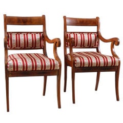 Pair of Duncan Phyfe American Directory style Mahogany Armchairs