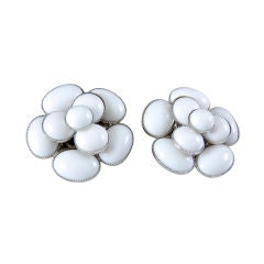 Classic Authentic CHANEL Poured Glass Camellia Earrings