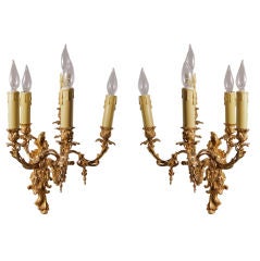 Pair of French Antique Louis XV style Gilt Bronze 6-light Sconce