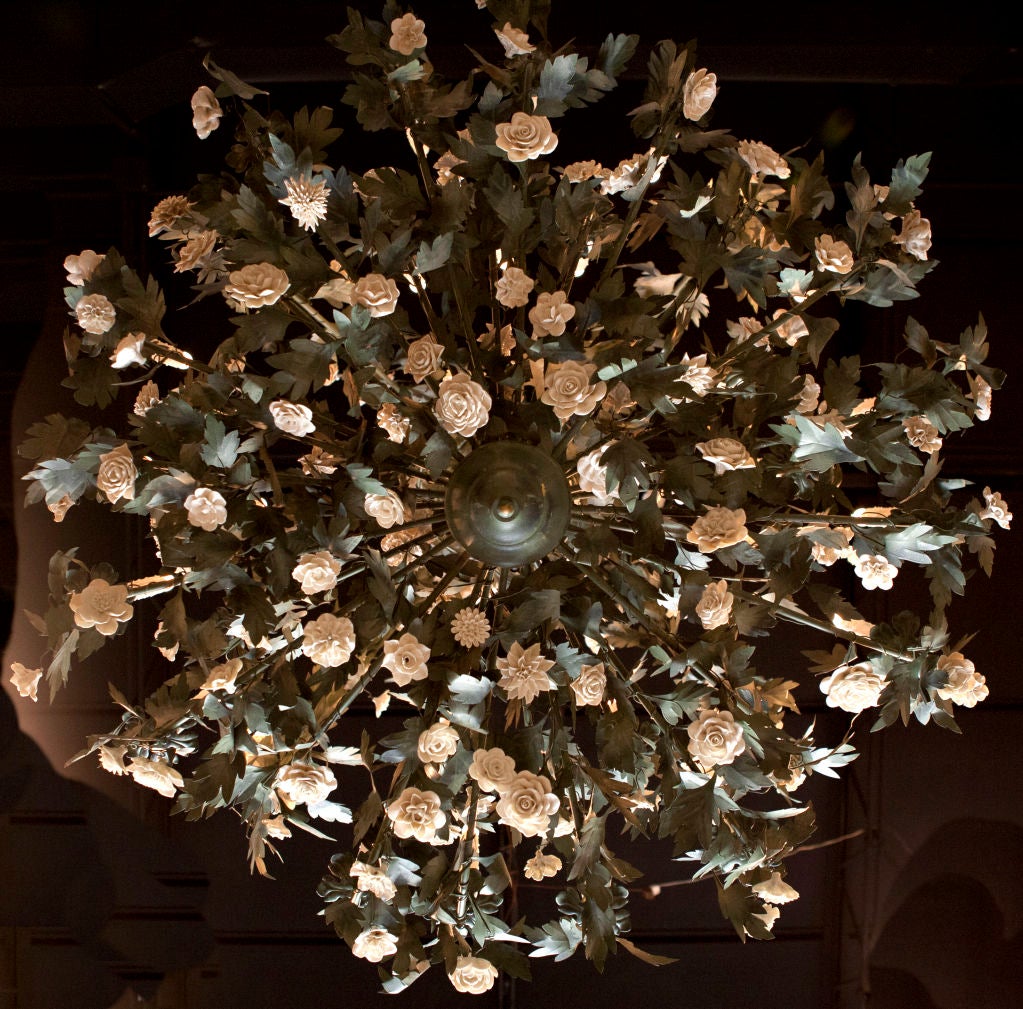 French 28-light Chandelier with Handmade Porcelain Flowers
