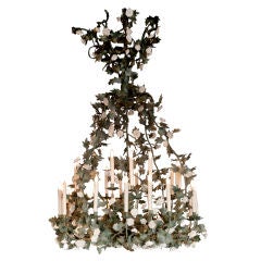French 28-light Chandelier with Handmade Porcelain Flowers