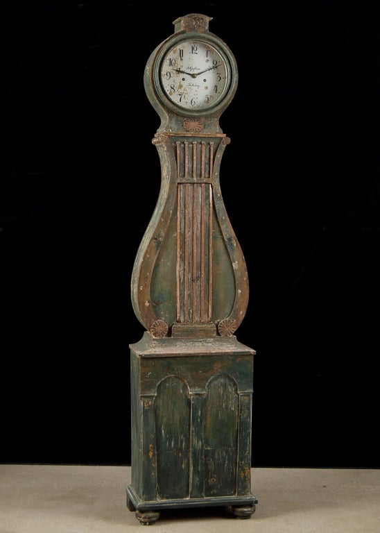 Green Lyre Swedish Antique Clock Circa 1850