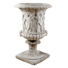 French Antique Milled Stone Medici Urn Jardiniere