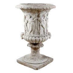 French Vintage Milled Stone Medici Urn Jardiniere