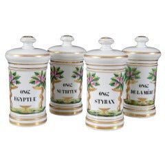 Antique Set of 4 Old Paris Porcelain Handpainted Apothecary Jars