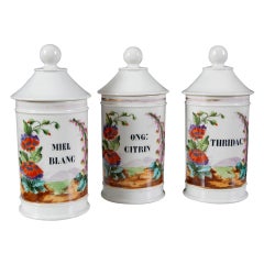 Antique Set of 3 Old Paris Porcelain Handpainted Poppies Apothecary Jars